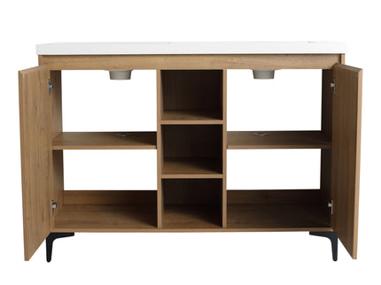 Elegant 48" Freestanding Bathroom Vanity With Double Resin Sink And Storage Rack Soft Close Doors - Imitative Oak