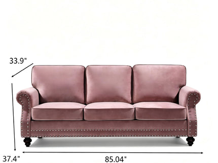 3 Seater Sofa With Nailhead Trim And Turned Legs For Living Room