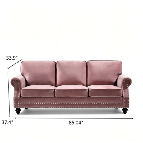 3 Seater Sofa With Nailhead Trim And Turned Legs For Living Room