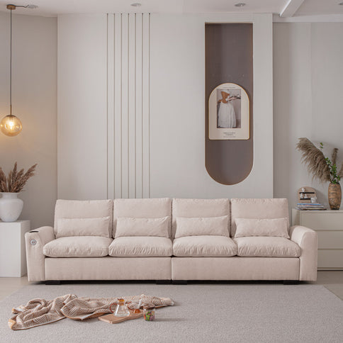 Modern Modular L Shaped Sofa Couch Reversible Ottoman With Storage Removable And Washable Cushions Sofa With USB Ports & Cup Holder For Living Room