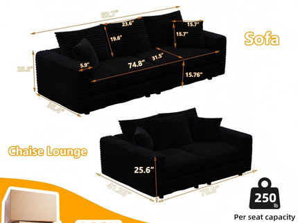 Convertible Deep Seat Sofa With Soft Pillows And Ottomans