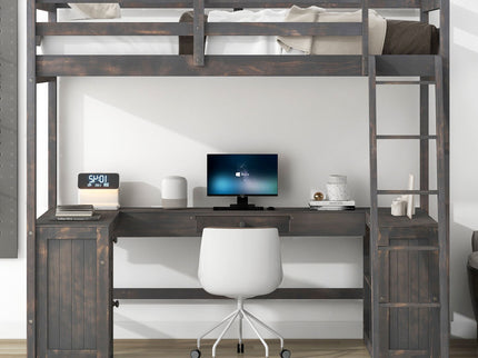 Loft Bed With U-Shaped Desk, Drawers, And Storage Shelves
