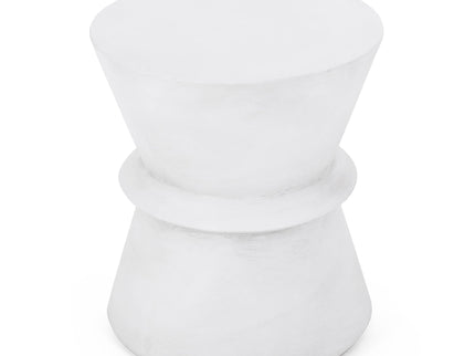 Outdoor Lightweight Concrete End Table With Hourglass Structure - Antique White