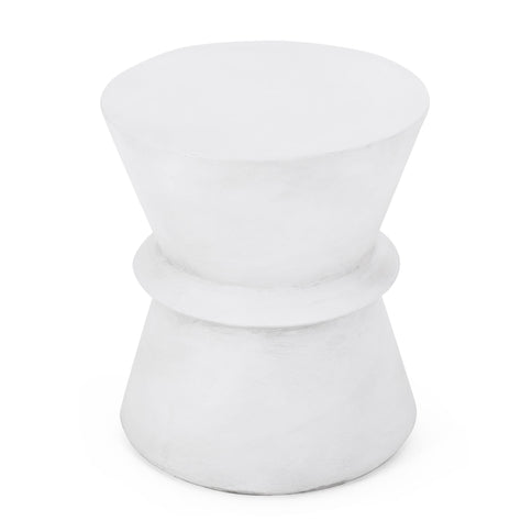 Outdoor Lightweight Concrete End Table With Hourglass Structure - Antique White