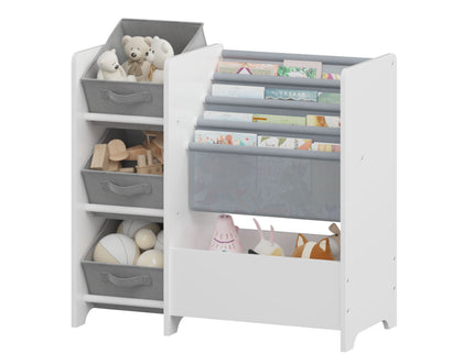Bookshelf And Toy Storage Organizer, Multifunctional 4 Tier With 3 Collapsible Drawers - White