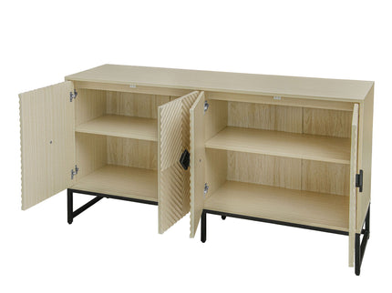 Carved 4 Door Sideboard With Storage, Adjustable Shelf