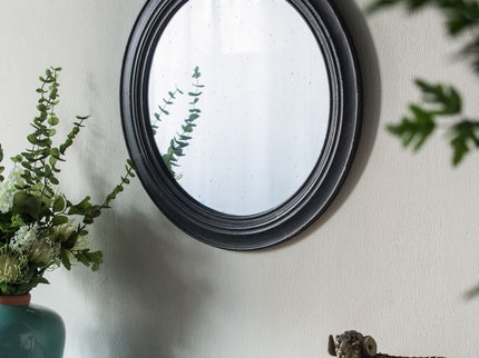 Circle Wall Mirror With Wooden Frame, Antique Classic Accent Mirror, For Living Room - Black