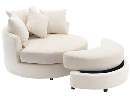 360° Swivel Accent Barrel Chair With Storage Ottoman & 4 Pillows, Modern Leisure Chair Round Accent For Living Room