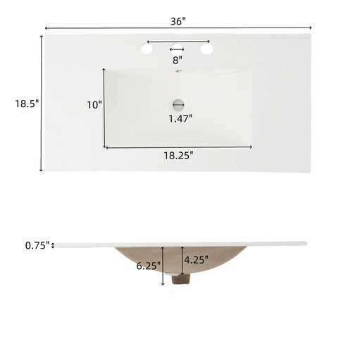Bathroom Vanity With Ceramic Sink, Adjustable & Open Shelf