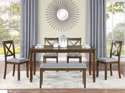 6 Pieces Kitchen Dining Set, Rectangular Wooden Dining Table With 4 Chairs And A Bench