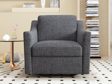 360 Degree Swivel Armchair, Skin Friendly Fabric, Ergonomic Design, Brass Nail Decorative Armchair
