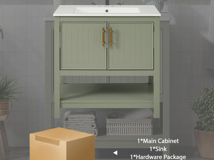 Elegant Bathroom Vanity With Ceramic Sink And Versatile Storage