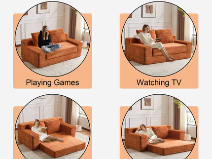 Comfortable Deep Seat Loveseat Sofa Bed, Reversible Cushion With Pillows