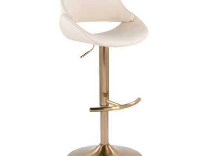 Fabrico - Contemporary Adjustable Barstool With Swivel With Rounded T Footrest (Set of 2) - Gold / Cream