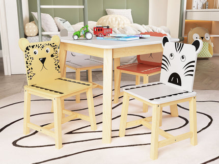 Kids Table And Chair Set With Cartoon Animals Design - White