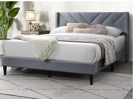 Elegant Bed With Upholstered Headboard, Platform Base