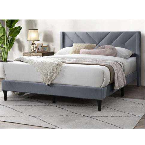 Elegant Bed With Upholstered Headboard, Platform Base