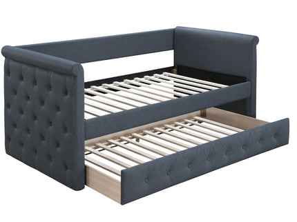 Contemporary Button Tufted Daybed With Slat Trundle
