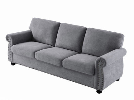 Soft Sofa, Upholstered 3 Seater Couch With High Density Foam, Loose Back Cushions And Turned Legs