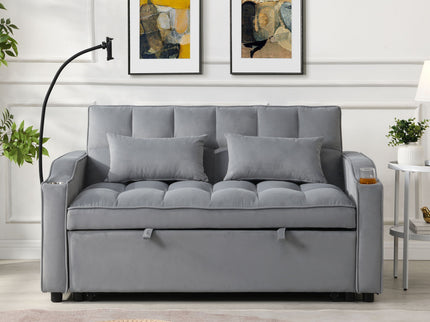 Modern Loveseat Futon Sofa With Pullout Bed, Adjustable Reclining Backrest, Toss Pillows