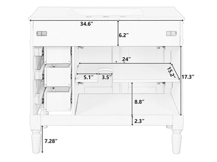 Modern Bathroom Vanity With Ceramic Sink, Soft Close Doors, Adjustable Shelves