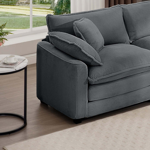 Modern Upholstered 4 Seater Fabric Sofa With Arm And Throw Pillows