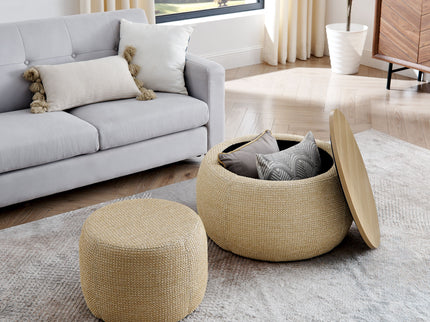 Round Storage Ottoman, 2 In 1 Function, End Table And Ottoman