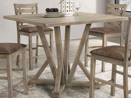 Modern Farmhouse Square Counter Table Solid Wood Rubberwood Antique Finishing Rustic Look Distressed Look Wire Brushed For 4 Seaters - Grayish Brown