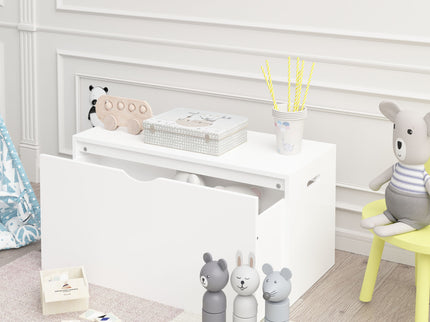Toy Storage Organizer With Rolling Drawer, Chest With Wheels, Large Pull Out Bin For Nursery - White