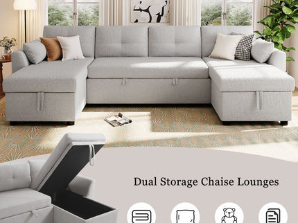 U-Shaped Sectional Sofa Bed With Storage And USB Ports