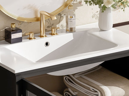 Modern Bathroom Vanity With Ceramic Sink, Tempered Blurred Glass Doors