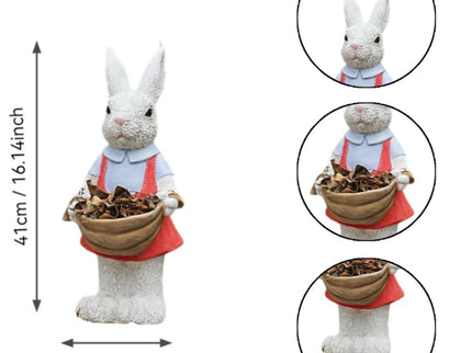 Whimsical Rabbit Statue Flower Pot Ornament, Garden Decor - Pink / White