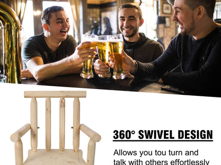 Rustic Bar Stool, Fir Wood Construction, Wide Armrest