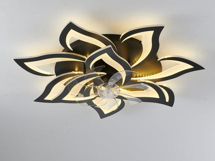 32" Flower Ceiling Fan With LED Dimmable Light, Low Profile Flush Mount Fan With Remote Control, 6 Speeds