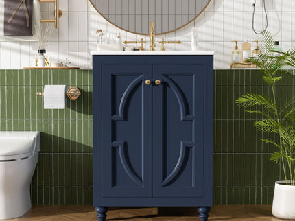 Bathroom Vanity With Ornate Elliptical Motif, Soft Close Hinges