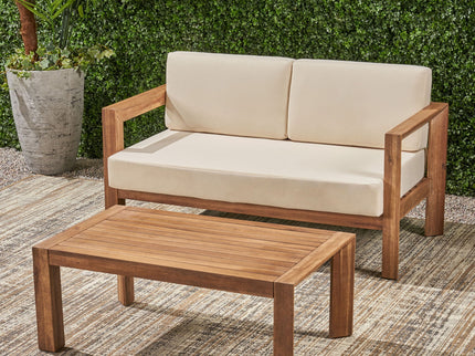 2 Piece Patio Set With Open-Back Loveseat And Coffee Table - Beige / Brown