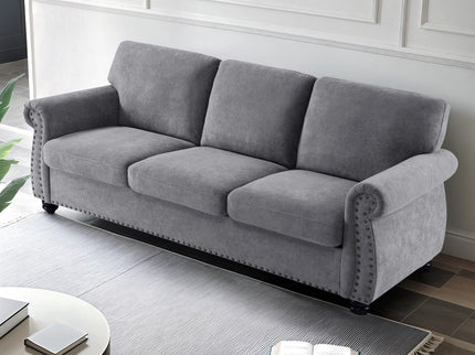 Soft Sofa, Upholstered 3 Seater Couch With High Density Foam, Loose Back Cushions And Turned Legs