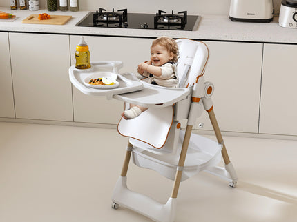 Adjustable Baby High Chair 0-6 Years, Portable Infant Feeding Seat With Safety Belt, Silent Lockable Wheels