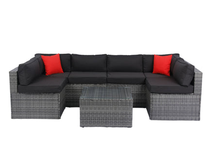 5 Pieces Rattan Sectional Outdoor Furniture Cushioned U Sof Set With 2 Pillow - Gray / Black
