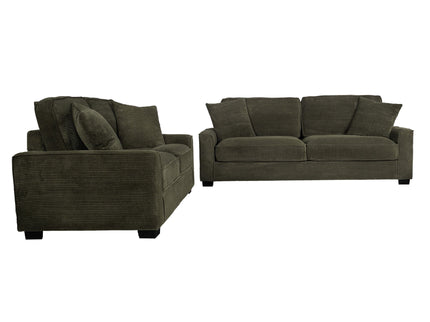Sofa & Loveseat 2 Piece Set With Accent Pillows - Forest Green