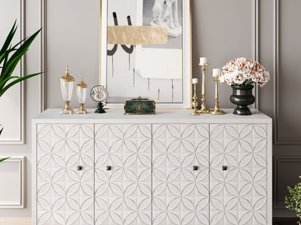 Accent Cabinet 4 Door Wooden Cabinet Sideboard Buffet Server Cabinet Storage Cabinet, For Living Room, Entryway, Hallway, Office, Kitchen And Dining Room - White Wash