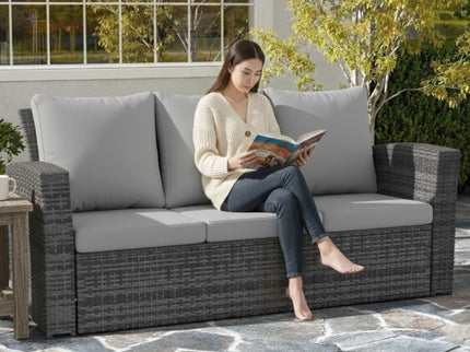 All-Weather Wicker 3 Seat Patio Sofa With Thick Cushions