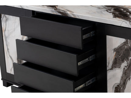 Stacey - Buffet With Storage Drawers And Marble Detailing - Black / Marble
