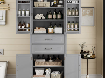 Multi Functional Storage Cabinet With Adjustable Shelves, 2 Drawers, Door Shelves