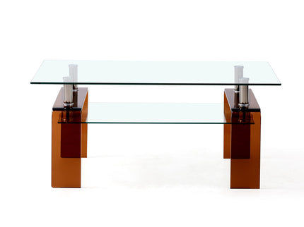 Modern Tempered Glass Coffee Table With 2 Tier Storage For Living Room