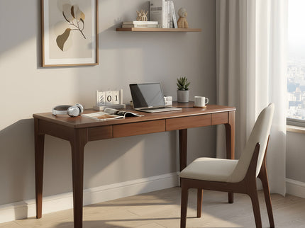 Desk With Drawers, Smooth Edge Design - Walnut
