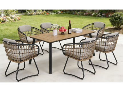 7 Piece Outdoor Patio Dining Set For 6, Chairs With Cushions And Table - Yellow