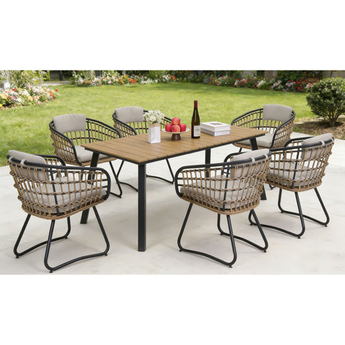 7 Piece Outdoor Patio Dining Set For 6, Chairs With Cushions And Table - Yellow