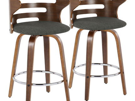 Cosini - Mid Century Modern Fixed Height Barstool With Swivel With Round Footrest (Set of 2)