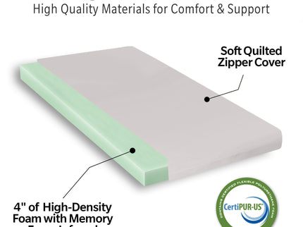 Memory Foam Camping Mattress Foldable, Portable With Water Resistant Cover - Gray